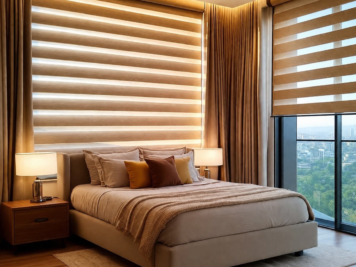 Double Vision em quarto com luz quente e faixas alternadas