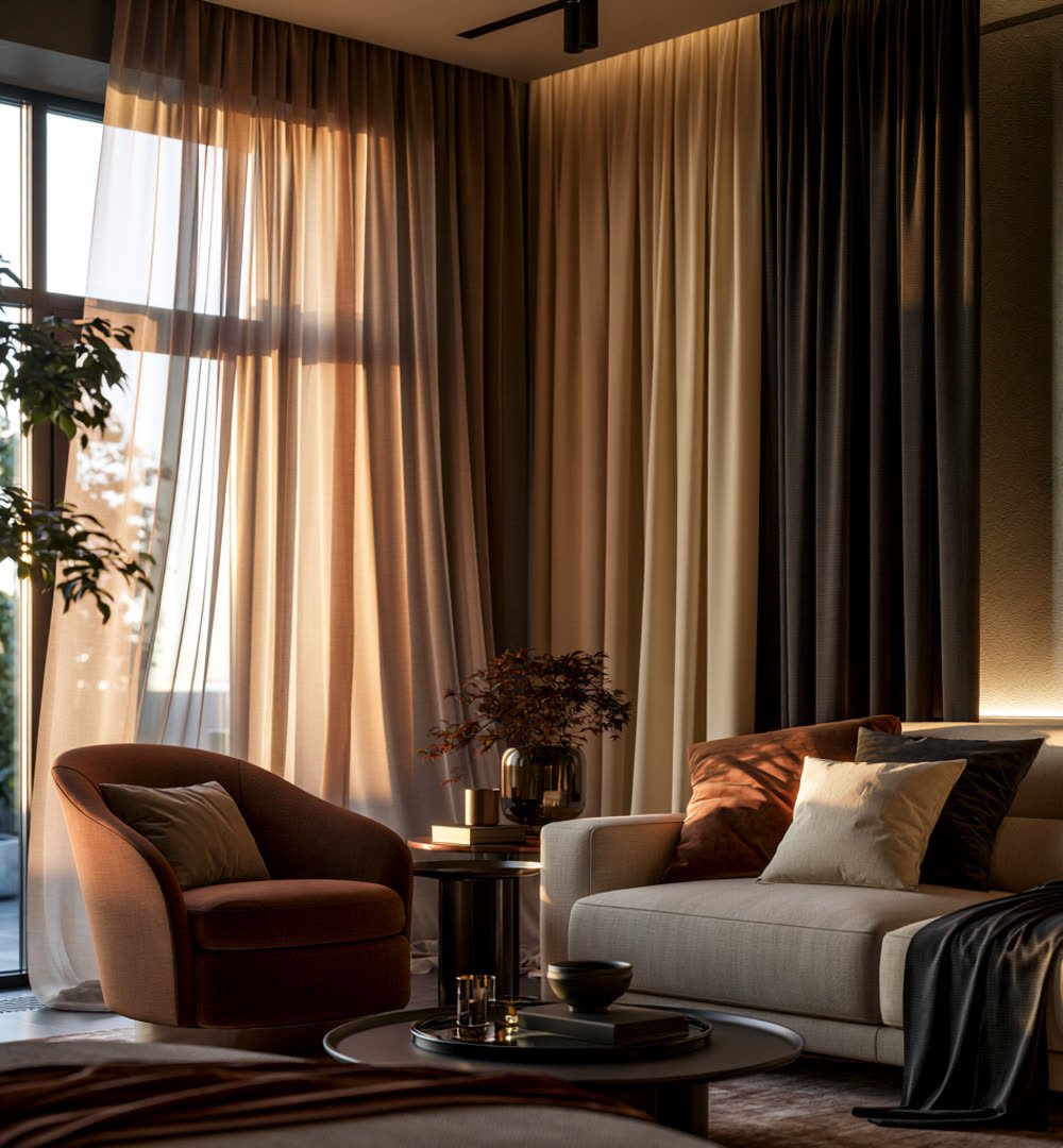 Ambiente sofisticado com cortinas